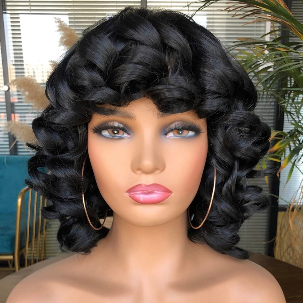 Short Curly Wigs with Bangs